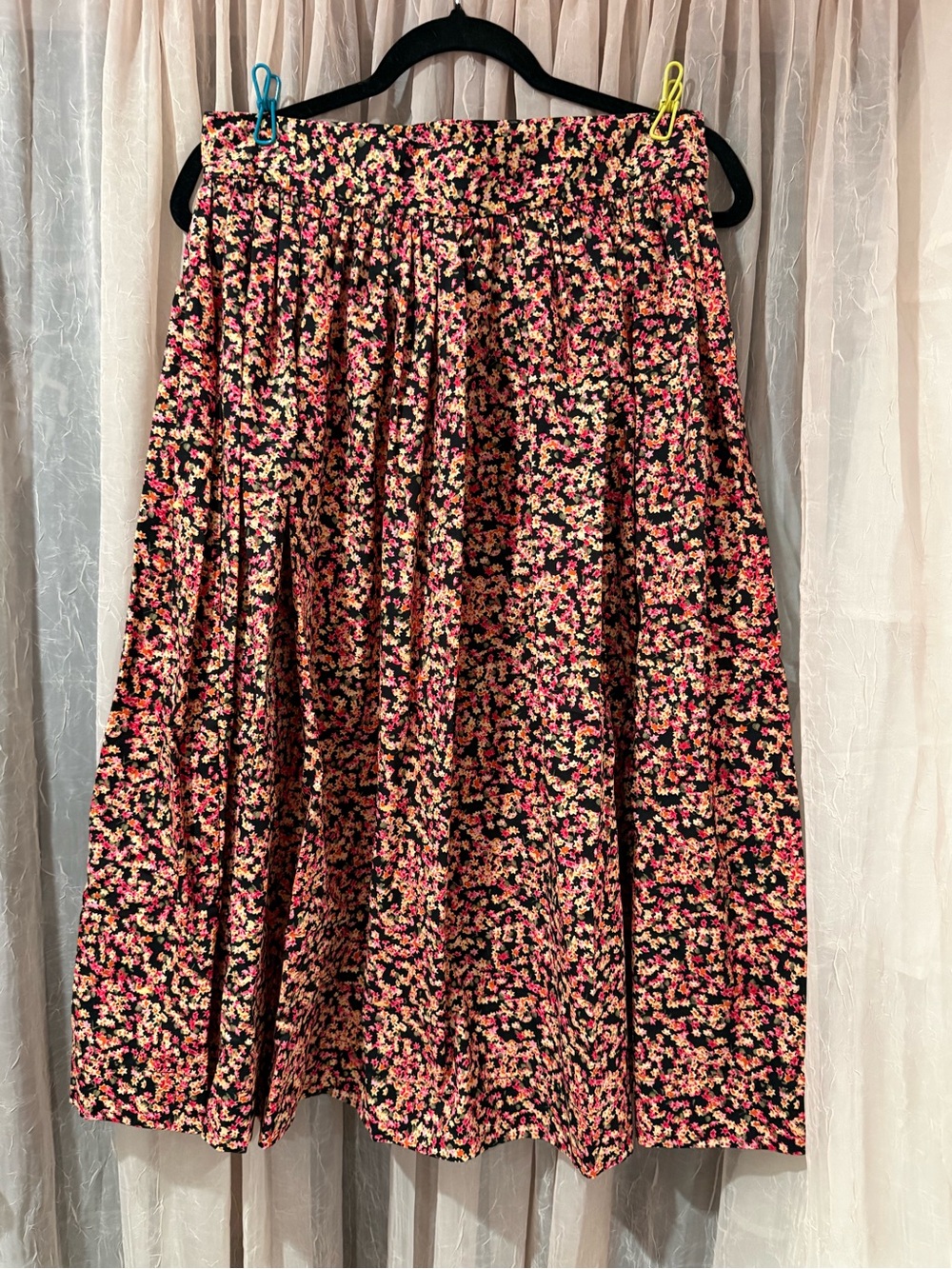 H&M Black A-Line Midi Skirt with Pink and Cream Floral Print